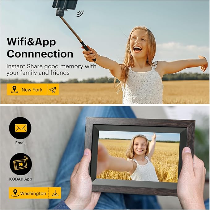 KODAK 10.1 Inch WiFi Digital Picture Frame with 32GB Storage, Electronic Smart Digital Photo Frame 1280x800 IPS Touch Screen, Auto-Rotate, Share Moments Instantly Gifts for Women Mothers Day Christmas