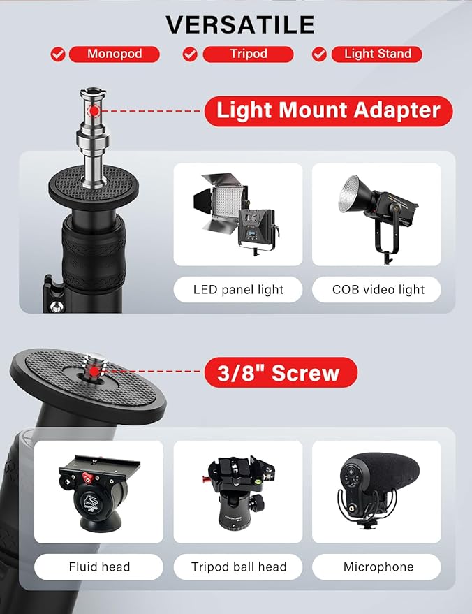 IFOOTAGE A400 Round Base Monopod, 79'' Light Stand Tripod Alternative, Aluminum Studio Camera Tripod Monopod Stand for Video Recording, Live Streaming, Interview, Payload 22lb