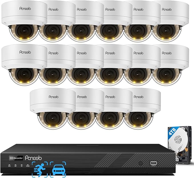 16 Channel PoE Security Camera System, 16Pcs 5MP Wired IK10 Vandal Dome Camera Outdoor, Human Detection, Smart Color Night Vision, 2 Way Audio, 4K NVR 4TB HDD for 24-7 Recording, PD54Y1616-5M
