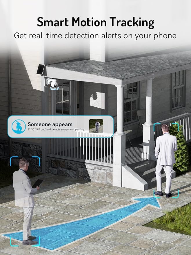 blurams 2K Solar Outdoor Camera Wireless, 360° PTZ Security Cameras Wireless Outdoor with Human Auto Tracking, R/Color Night Vision, Battery Powered, Compatible with Alexa, 2.4GHz Only, 2Pack