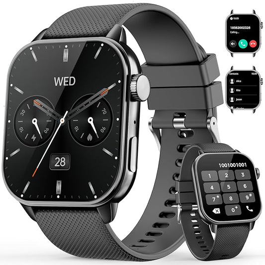 Smart Watch for Men Women, 1.85'' AMOLED HD Fitness Watch with 120+ Sports Modes, Bluetooth Call/Heart Rate/Sleep Monitor/Pedometer, Smartwatch for Android iOS, IP68 Waterproof, Black