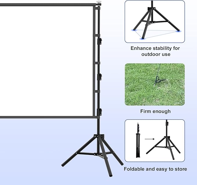 100 inch Projector Screen with Stand,HUANYINGBJB Indoor Projection Screen, Portable 16:9 4K HD Rear Front Movie Screen with Carry Bag for Theater Backyard Movie Night,Cinema School, Churches