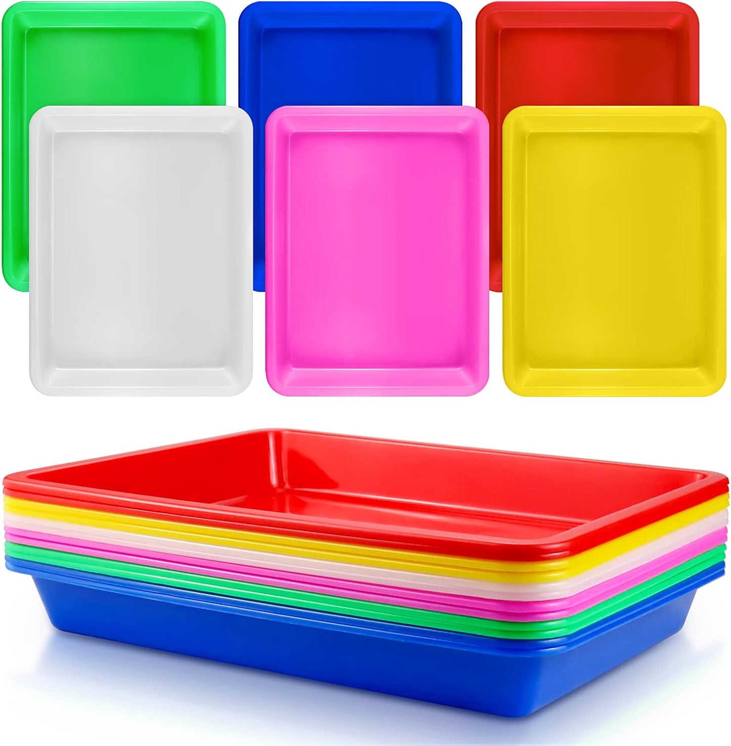 Bercoor 16 PCS Plastic Art Trays for Classroom, Colorful Activity Crafts Tray Serving Tray Organizer Tray for Kids School DIY Projects, Painting, Jewelry, Beads, Home Organizing Supply