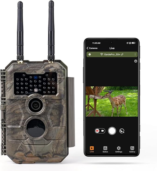 GardePro E6+ WiFi Trail Camera (Non-Cellular), 64MP Game Camera with Dual Antennas & 165 ft WiFi Range, No Glow Night Vision, Motion Activated