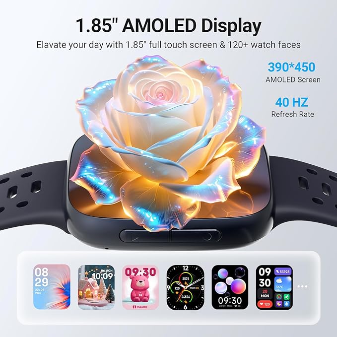 Smart Watches for Men Android iPhone (2 Bands), [1.85" AMOLED Screen] Smartwatch Fitness Tracker 3ATM Waterproof with Bluetooth Calls, AI Control, Heart Rate/SpO2/Sleep Monitor, 7 Days Battery