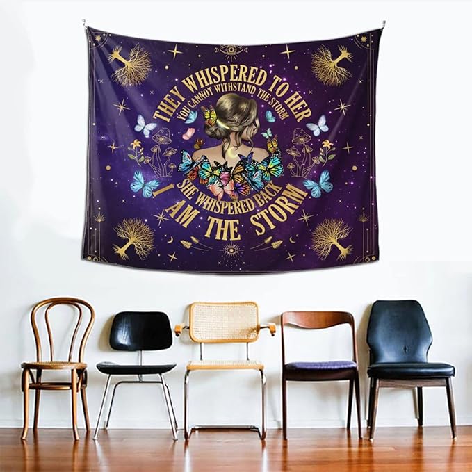 Inspirational Quote Tapestry,They Whispered to Her You Cannot Withstand The Storm Positive Motivational Uplifting Encouragement Gifts Wall Decor for Bedroom,Inspirational Gift for Women Teens Girls