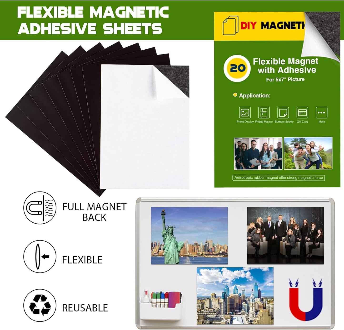 Magnet Sheets with Adhesive for 5x7 Pictures(Pack of 20),Magnetic Adhesive Sheets,Photo Magnets for Home/Classroom
