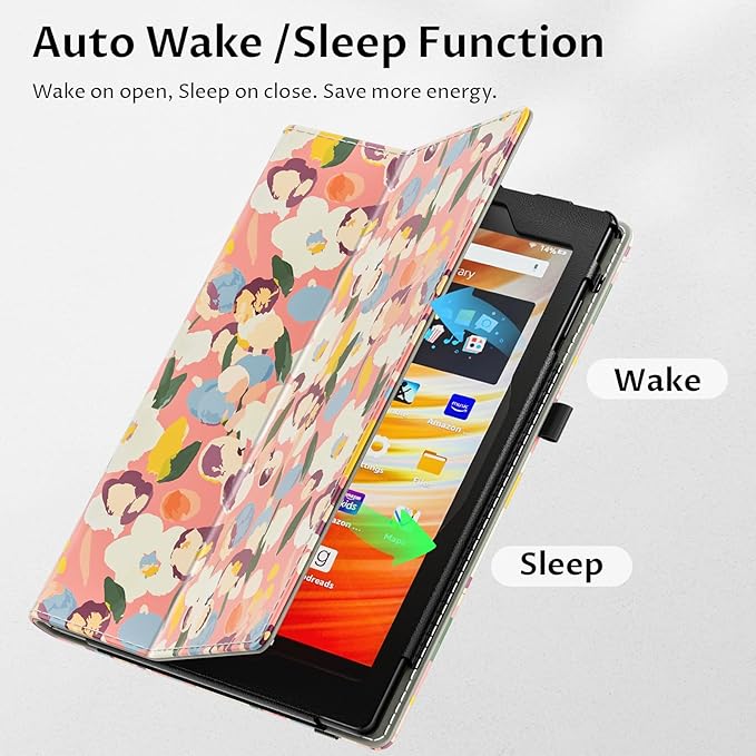 VORI Case for All-New Amazon Kindle Fire HD 10 Tablet (13th/11th Generation 2023/2021 Release) and Fire HD 10 Plus - Slim Folding Stand Folio Cover with Auto Wake/Sleep & Hand Strap, Pink Petals