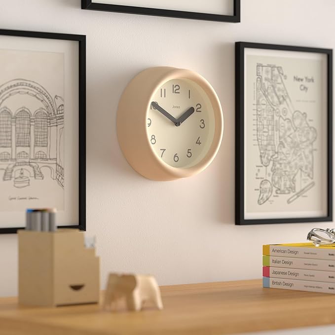 JONES CLOCKS® Fuze Wall Clock | Small Round Clock | Beige | Playful Modern Design with Soft sculptural Presence | Ideal for Kitchens Living Rooms Kid's bedrooms