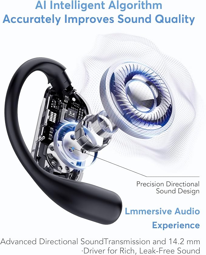 AI Translation Earbuds Real-Time, 144 Languages & Accents,4-in-1 Open Ear Wireless Earbuds with Charging Case, Compatible with iOS & Android, Ideal for Travel, Business, Learning,Black