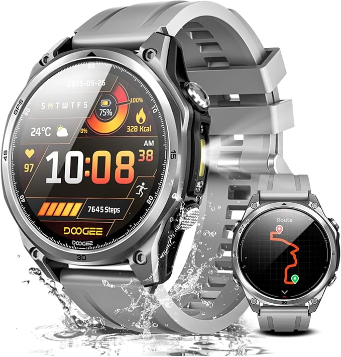 DOOGEE Anywise W1 Mens Smart Watch, 5ATM Dual-Band GPS Fitness Tracker, 1.43'' Smart Watches for Android and iPhone, 170+ Sports Modes, Answer/Make Calls/18 Days Battery/Led Flashlight/Compass/2 Strap