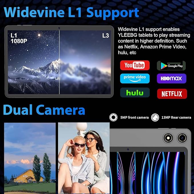 10 Inch Android 15 Tablet with Keyboard, 26GB RAM+256GB ROM(2TB Expand), 2-in-1 Tablet with 8000mAh Battery, 2.4G/5G WiFi, Widevine L1, Dual Camera, Split Screen, Mouse, Stylus, Case(Green Case)