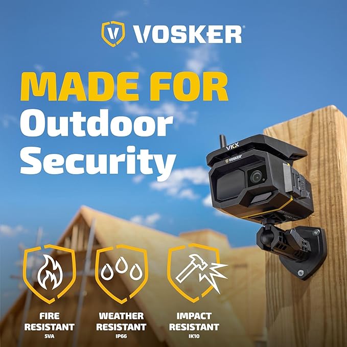 Vosker VKX Construction Pack Solar 4G LTE Security Camera, Wireless Outdoor Surveillance for Remote Construction Sites - No Wi-Fi Needed, SIM Card Included Night Vision, IP65 Weather-Resistant