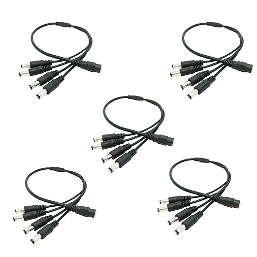CCTV Power Cable Splitter 5 Pack 1 Female to 4 Male Plug 12V DC Power Adapter Splitter Cable for Security Parking Camera Car Monitor (5.5mm X 2.1mm)