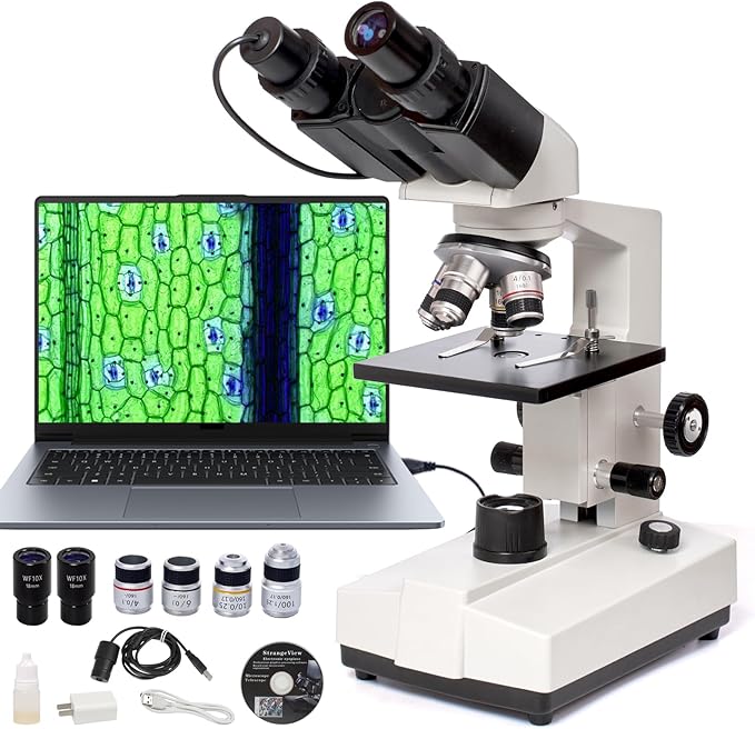 SELFIE CAT Binocular Laboratory Microscope, Binocular Compound Microscope 40X-5000X Magnification Electronic Eyepieces for Adults, Microscopes kit with Wide Field Lab Equipment