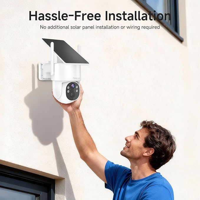 Noorio Solar Security Camera Wireless Outdoor, 2K Cameras for Home Security, 4MP 360° Camera with Dual Band WiFi 2.4/5G, AI Human Detection, Color Night Vision, Fixed Solar Panel, IP65, 2 Way Audio