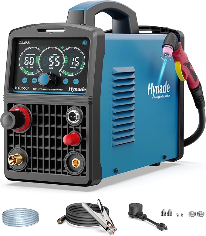 Plasma Cutter with Large LED Display, [Non-Touch Pilot Arc] [Air Sensor] hynade 55A Plasma Cutter Machine 110/220V Dual Voltage, IGBT Inverter, 1/2'' Clean Cut, 2T/4T for Beginners DIY(User Manual)