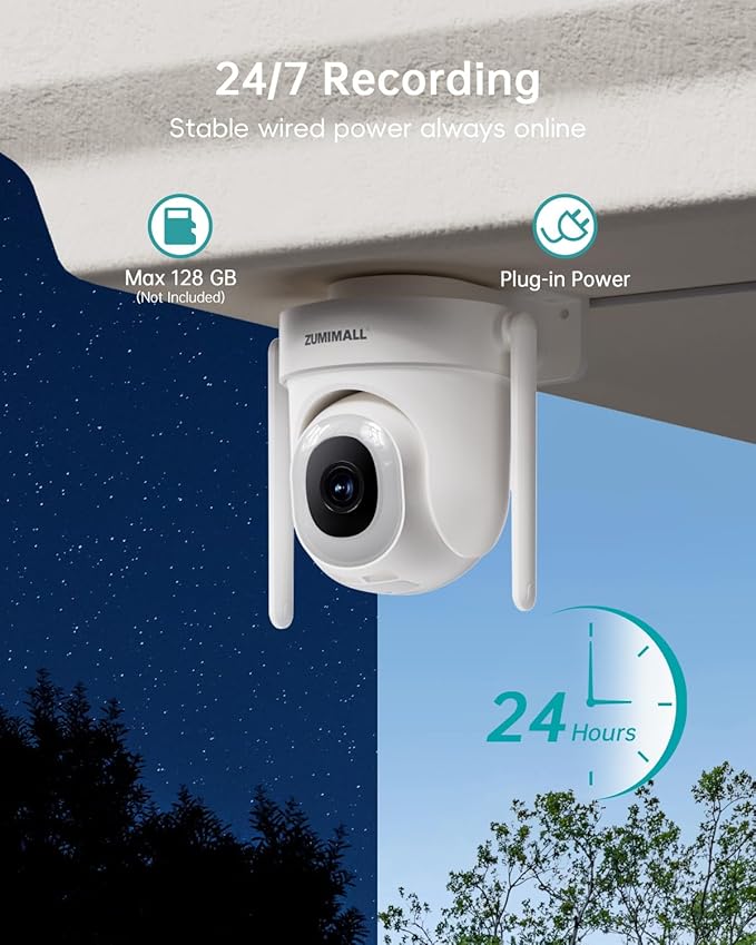 ZUMIMALL 5MP Security Camera Outdoor - 2.4G/5G WiFi, Wired Camera 24/7 Recording | AI Motion & Noise Detection, 360° Auto Tracking, Color Night Vision | IP66 Weatherproof, Alexa Compatible