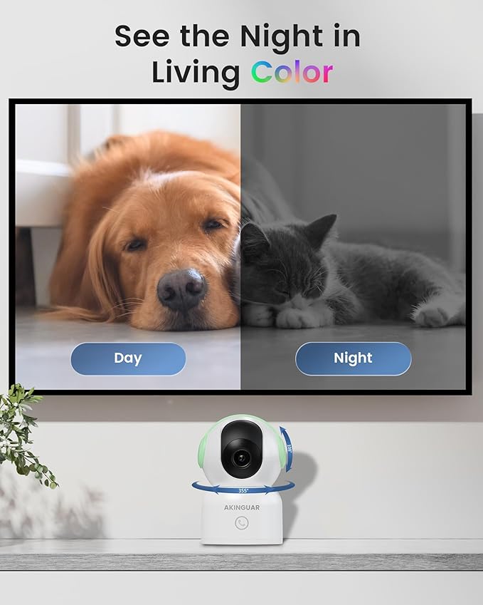 2K 3MP Indoor Security Camera, 5GHz/2.4GHz WiFi Camera, Security Camera for Home, 360°Pan Security Cameras with Motion Detection & One-Touch Call, Night Vision, Compatible with Alexa, Green