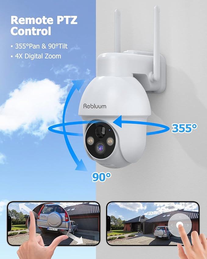 【2K】 Solar Security Cameras Outdoor Wireless, 2 Pack Outdoor Camera Wireless Solar Powered, Pan Tilt 360°WiFi Camera with Color Night Vision/PIR Sensor/2-Way Audio/Alexa/Google Assistant