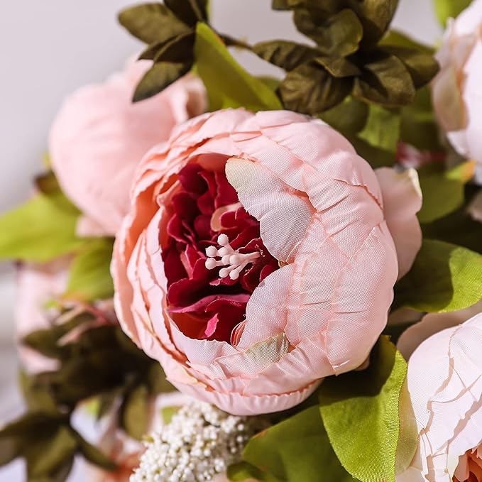 Duovlo Fake Flowers Vintage Artificial Peony Silk Flowers Wedding Home Decoration,Pack of 1 (Light Pink)