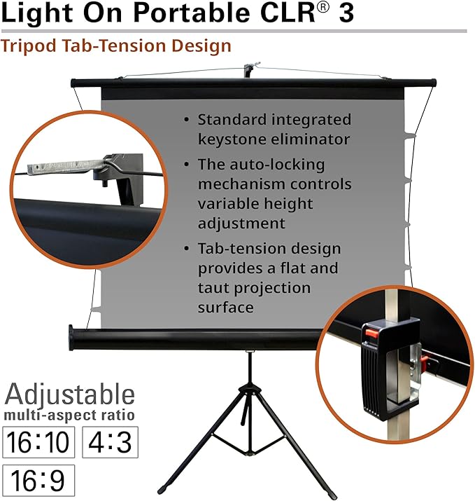 Elite Screens 55-Inch Upgraded ALR Portable Projector Screen with Tripod Stand, Height Adjustable, 4:3 Screen for Ultra Short Throw Projectors, Indoor Home Theater Movie Screen, TT55V-CLR3-F