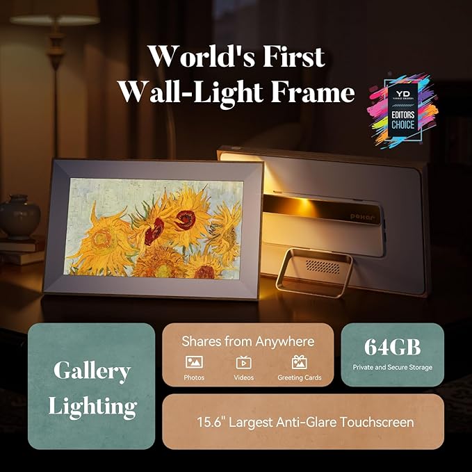 Pexar Starlight 15.6" Digital Picture Frame (Powered by Lexar), A Stunning, Large Anti-Glare Touchscreen with Vibrant Visuals for Gifting, Wedding, 64GB Local Storage, Share Photos/Videos via APP