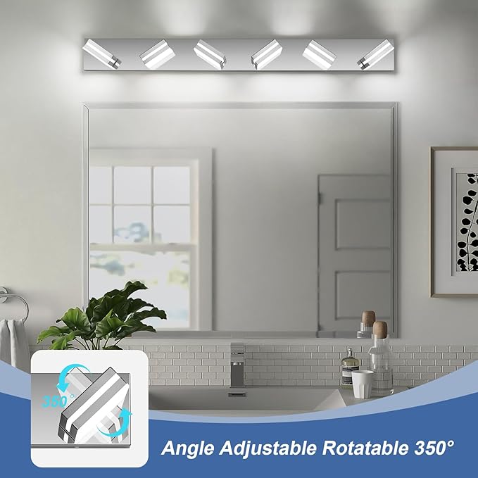 Modern LED Bathroom Lights Fixtures(6-Light),Stainless Steel Chrome Acrylic Wall Lighting,Vanity Lights for Bathroom Over Mirror(6000k 41in)