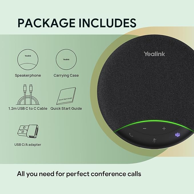 Yealink Sp92 Conference Speaker and Microphone Teams Certified Mic with Al Noise Cancelling 20H Call Time USB Speakerphone for Small Meeting Room, Bluetooth Speaker for Computer/Laptop
