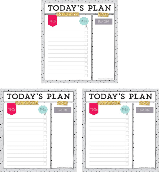 Carson Dellosa Today's Plan Notepad 3-Pack Set, Note Pads for To Do List, Goals, Checklist, and Classroom Organization Stationary, Desk Accessories and Office Supplies