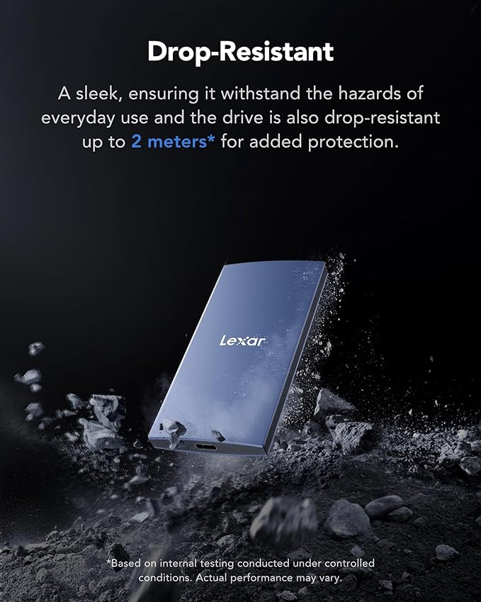 Lexar ES3 2TB External SSD, USB 3.2 Gen2 Portable SSD, PSSD Up to 1050MB/s Read, 1000MB/s Write, External Solid State Drive Compatible with iPhone 16/15 Series/Mac/PS5/XBOX/Laptop/PC, Blue