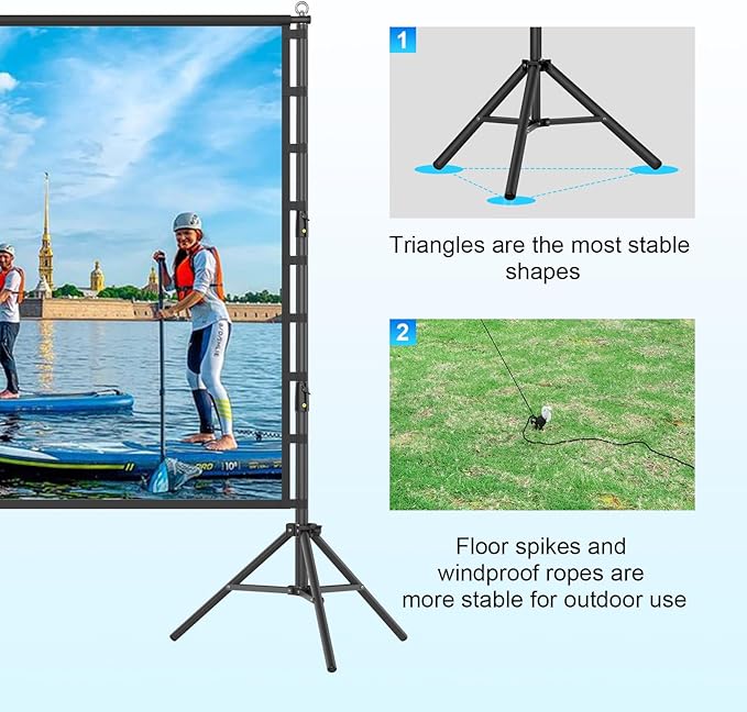 Outdoor Projector Screen and Stand，180-in Portable Projector Screen 15 FT Large Projection Screen，16:9 4K HD Rear Front Wrinkle-Free Movie Screen with Carry Bag for Backyard,RVing Night,Party
