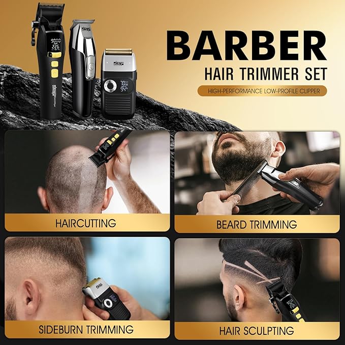 DSP® Hair Clipper, Trimmer, Beard Shaver Kit for Men Professional Barber Set for Hair and Beard Cutting Zero Gap Beard Trimmer, Rechargeable Bald Clippers with LED Display (Black)