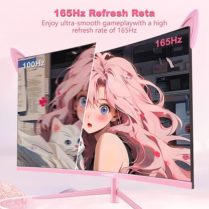27 inch Gaming Monitor, Pink 1800R Curved Monitor, FHD-1920X1080P, 165Hz, 1ms, Fast IPS, FreeSync Hdmi Monitor with Ultrathin, HDMI/DP/USB Vesa/Wall Mount Computer Monitor-Pink