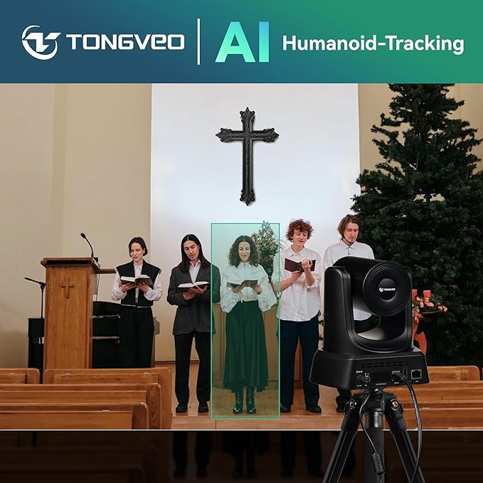 TONGVEO 4K AI PTZ Camera with Auto Tracking and 20X Optical Zoom, Conference Room Webcam with HDMI/USB3.0/LAN/PoE, Ideal for Church Worship, Zoom Meetings, Live Streaming and Education
