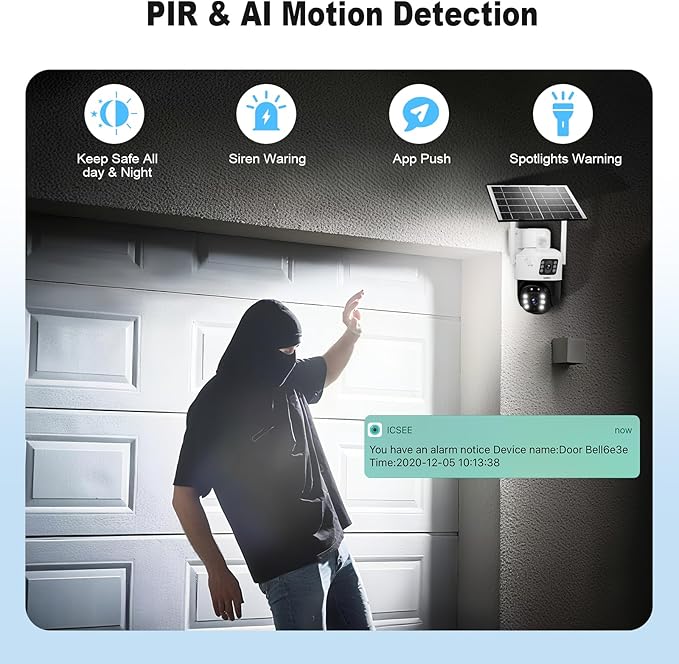 KERUI 2K Solar Security Cameras with Dual Lens Wireless Security Camera Outside with Solar Panel 360° View Pan, AI Human Detection, Color Night Vision,2-Way Audio with 64G SD Storage(2 Pack)