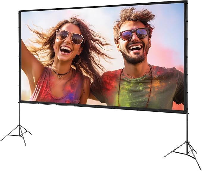 VEVOR Projector Screen with Stand, 150 inch 16:9 4K 1080 HD Outdoor Movie Screen with Stand, Wrinkle-Free Projection Screen with Tripods and Carry Bag, for Home Theater Cinema Backyard Movie Night