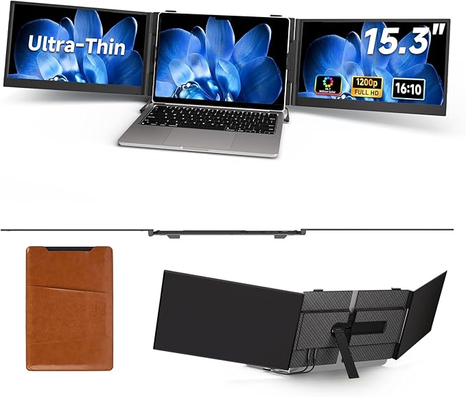 15.3" Laptop Screen Extender, 1200P FHD Ultra-Thin Triple Screen Laptop Monitor Extender, 100%sRGB Travel Portable Monitor for Laptops, Multi Screens Laptops Attachment Compatible with Windowss Mac