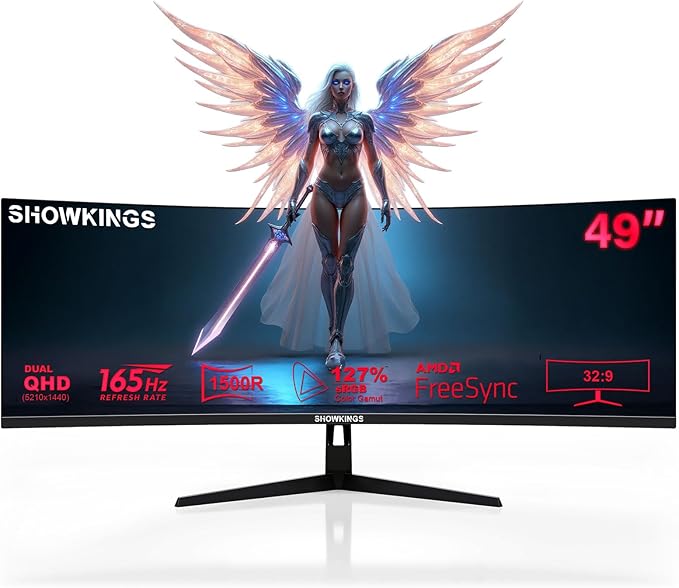 49 Inch Curved Ultrawide QHD Gaming Monitor, 1500R 165Hz 32:9 QHD 5120x1440 Computer Monitor, 127% sRGB VESA Display HDR, Supports Wall Mounted Installation, Eye Care