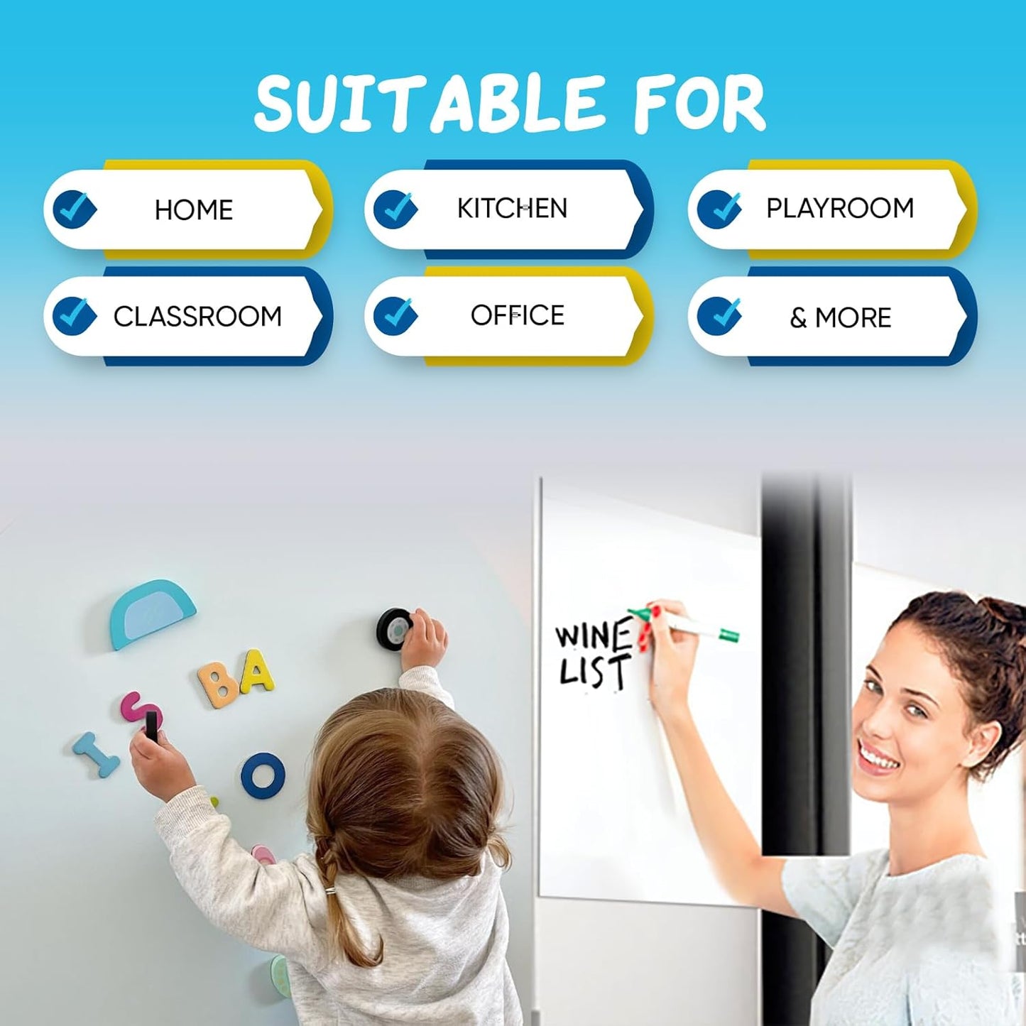YOUNGJQ Magnetic Whiteboard for Wall 60" x 36”, Self-Adhesive Magnetic Dry Erase White Board Sticker, Peel and Stick Wallpaper, Easy to Write and Clean for Office Home Playroom