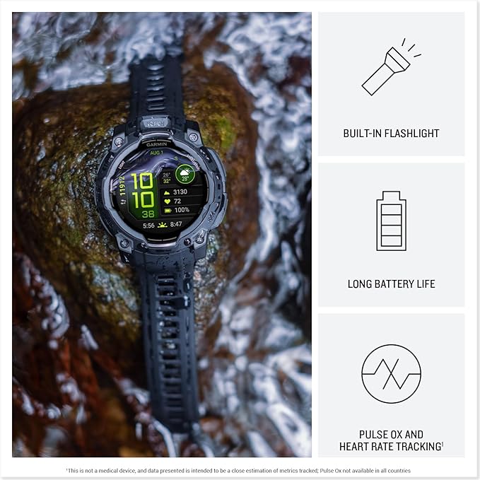 Garmin Instinct® 3 45mm, AMOLED Display, Rugged Outdoor GPS Smartwatch, Metal-Reinforced Bezel, Built-in Flashlight, Up to 18 Days of Battery Life, Neo Tropic