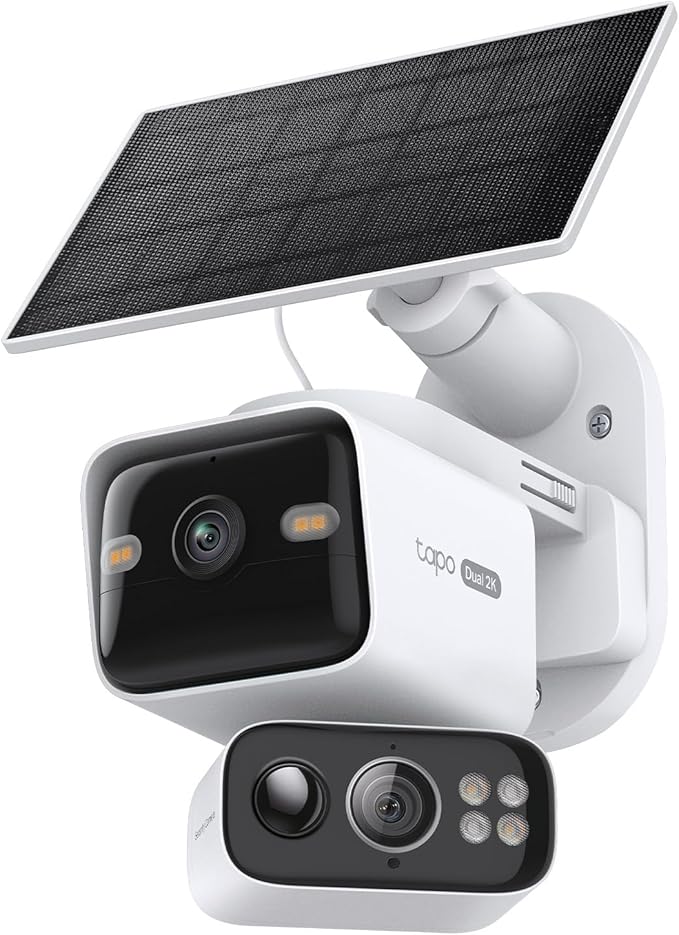 Tapo 2K Dual Lens Pan/Tilt Security Battery Camera Wiress w/Solar Panel, 165° Wide-Angle + 6mm Telephoto, Free Person/Vehicle Detection, 360° Pan, SD/Cloud Storage, Works w/Alexa & Google, C645D KIT