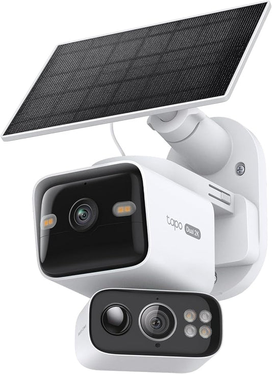 Tapo 2K Dual Lens Pan/Tilt Security Battery Camera Wiress w/Solar Panel, 165° Wide-Angle + 6mm Telephoto, Free Person/Vehicle Detection, 360° Pan, SD/Cloud Storage, Works w/Alexa & Google, C645D KIT