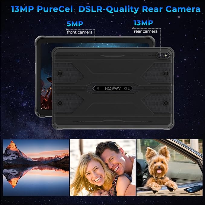 HOTWAV R8 Rugged Tablet 2024 Android 14, 10.1 inch HD+ Waterproof Tablet, 12GB+128GB/1TB TF 10800mAh, 13MP+5MP Camera Outdoor Tablets, Unisoc T606/Octa-Core/4G Dual SIM/5G WiFi/IP68&IP69K/Face ID/OTG