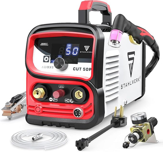STAHLWERK Plasma Cutter, 50Amps Cutter Machine with 110/220V&LED Display, Dual Voltage DC Inverter IGBT for Installation, Repair & DIY
