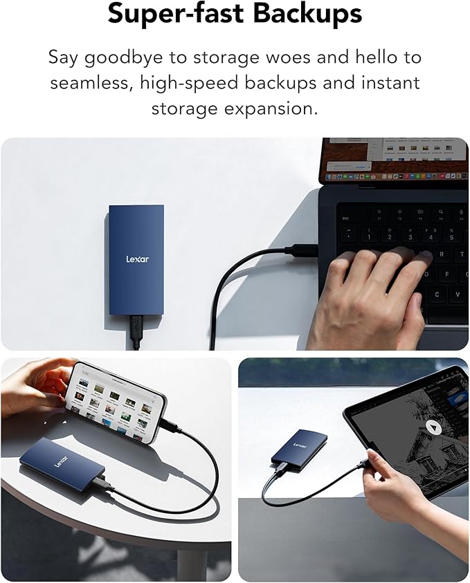 Lexar ES3 2TB External SSD, USB 3.2 Gen2 Portable SSD, PSSD Up to 1050MB/s Read, 1000MB/s Write, External Solid State Drive Compatible with iPhone 16/15 Series/Mac/PS5/XBOX/Laptop/PC, Blue