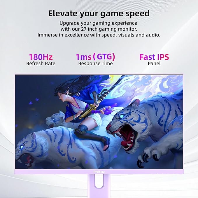 27 inch Gaming Monitor, 180Hz Computer Monitor FHD 1080P Fast IPS Panel Pc Monitor, sRGB100%,1ms, DisplayPort/HDMI/Eye Care/Wall Mount Compatible-Purple