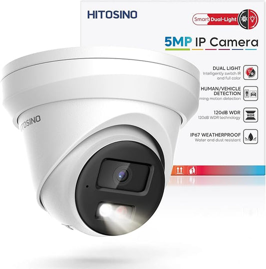 5MP IP PoE Camera, Outdoor Turret Camera with Mic, Hikconnect/SADP/iVMS4200, Smart Color Night Vision, Low light Starlight, Human Vehicle Detection, 114° Wide Angle, Metal IP67, 512GB SD Slot