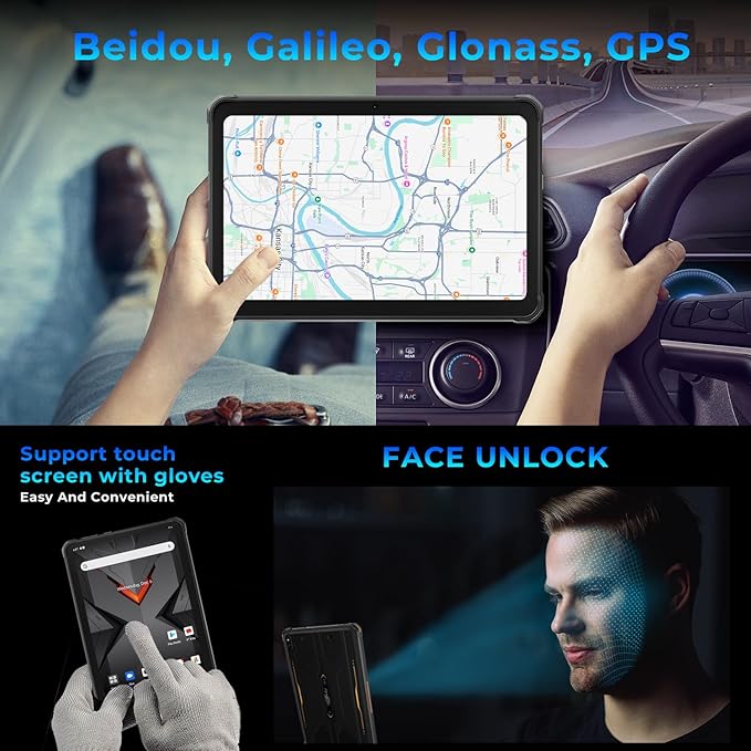 HOTWAV R8 Rugged Tablet 2024 Android 14, 10.1 inch HD+ Waterproof Tablet, 12GB+128GB/1TB TF 10800mAh, 13MP+5MP Camera Outdoor Tablets, Unisoc T606/Octa-Core/4G Dual SIM/5G WiFi/IP68&IP69K/Face ID/OTG