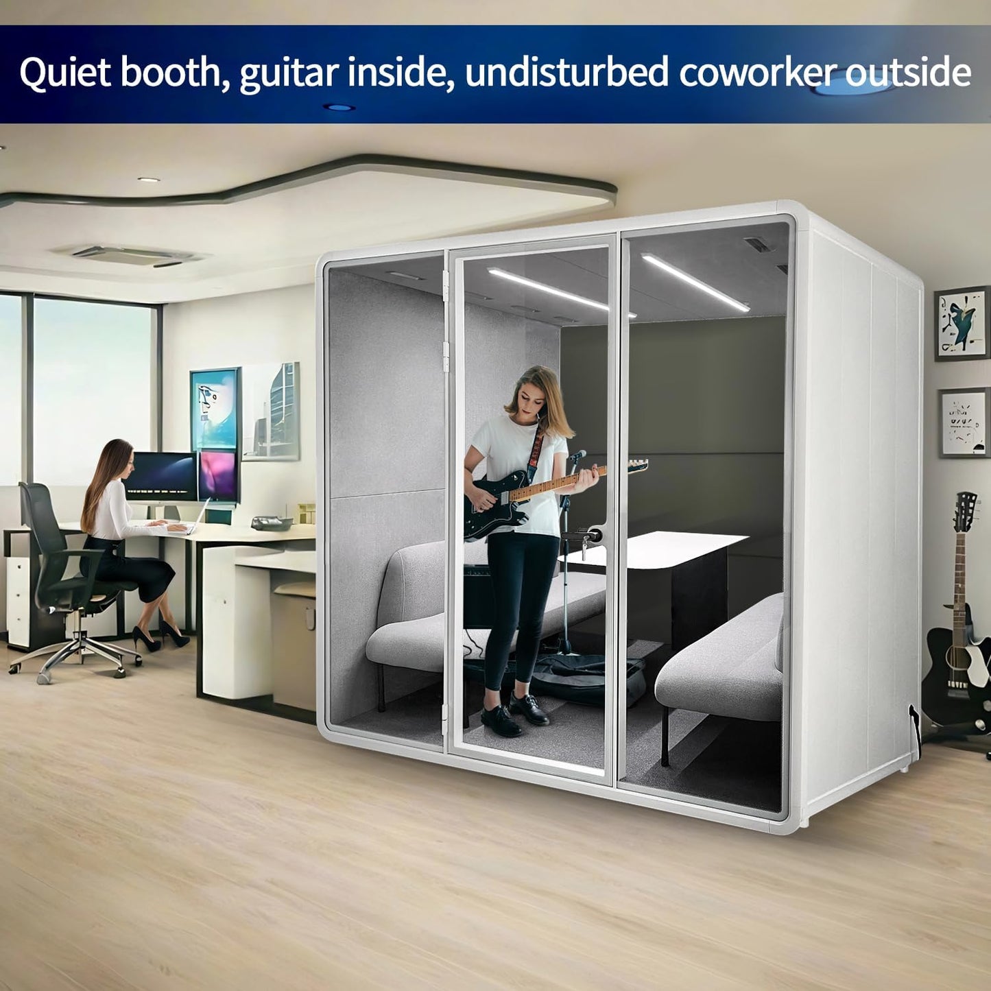 Soundproof Office Pod Booth, Quiet Meeting Pod with Acoustic Panels, Portable Modular Pod, Privacy Booth for Private Phone Calling, 4 People Personal Workspace with Sound Isolation H92in W91in D71in